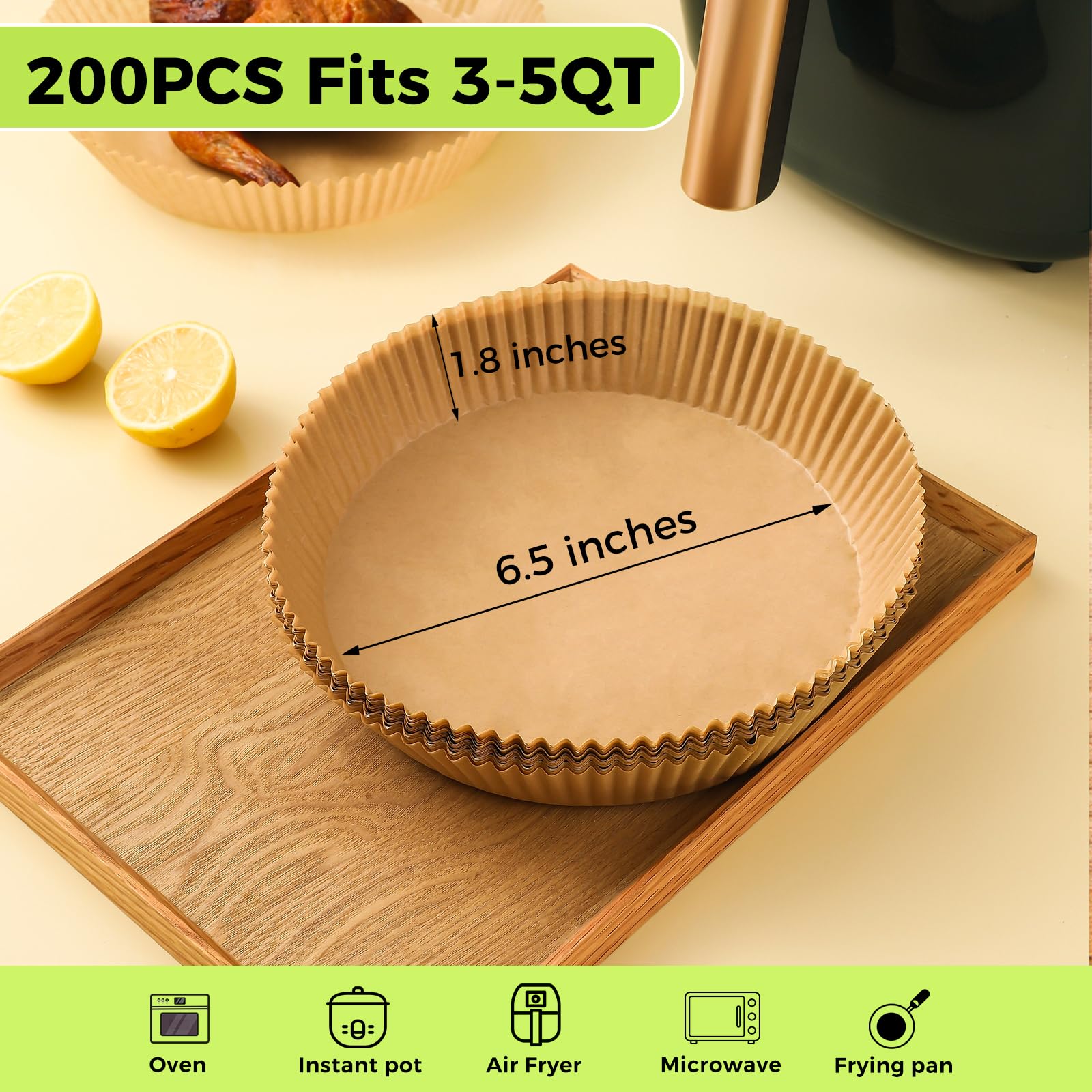 Ctizne Disposable Air Fryer Liners, 200Pcs 6.5In Round Parchment Paper Liner For Baking Roasting, Non Stick Oilproof Microwave O